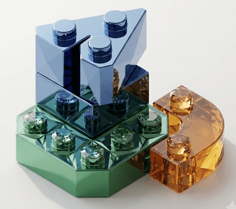 Frosted translucent building blocks stacked together - Local Site Growth builds websites block by block